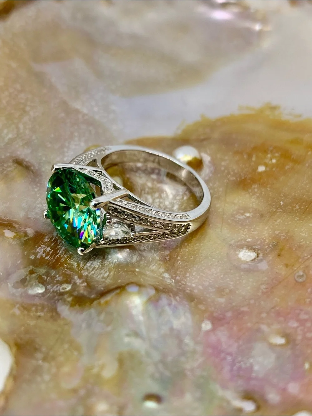 Green Blue Vintage Solitaire Moissanite Ring Women Jewelry 5 Ct 925 Silver GRA